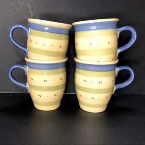Pfaltzgraff “The Secrets of Pistoulet” Coffee Mugs. Jana Kolpen Blue Band.